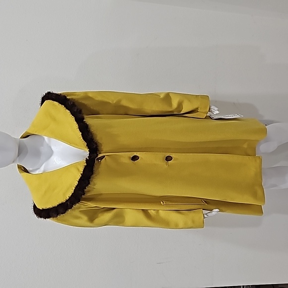Roma Delana, Wool Coat Jacket with Mink triming yellow Size 16 NWT - Picture 2 of 15